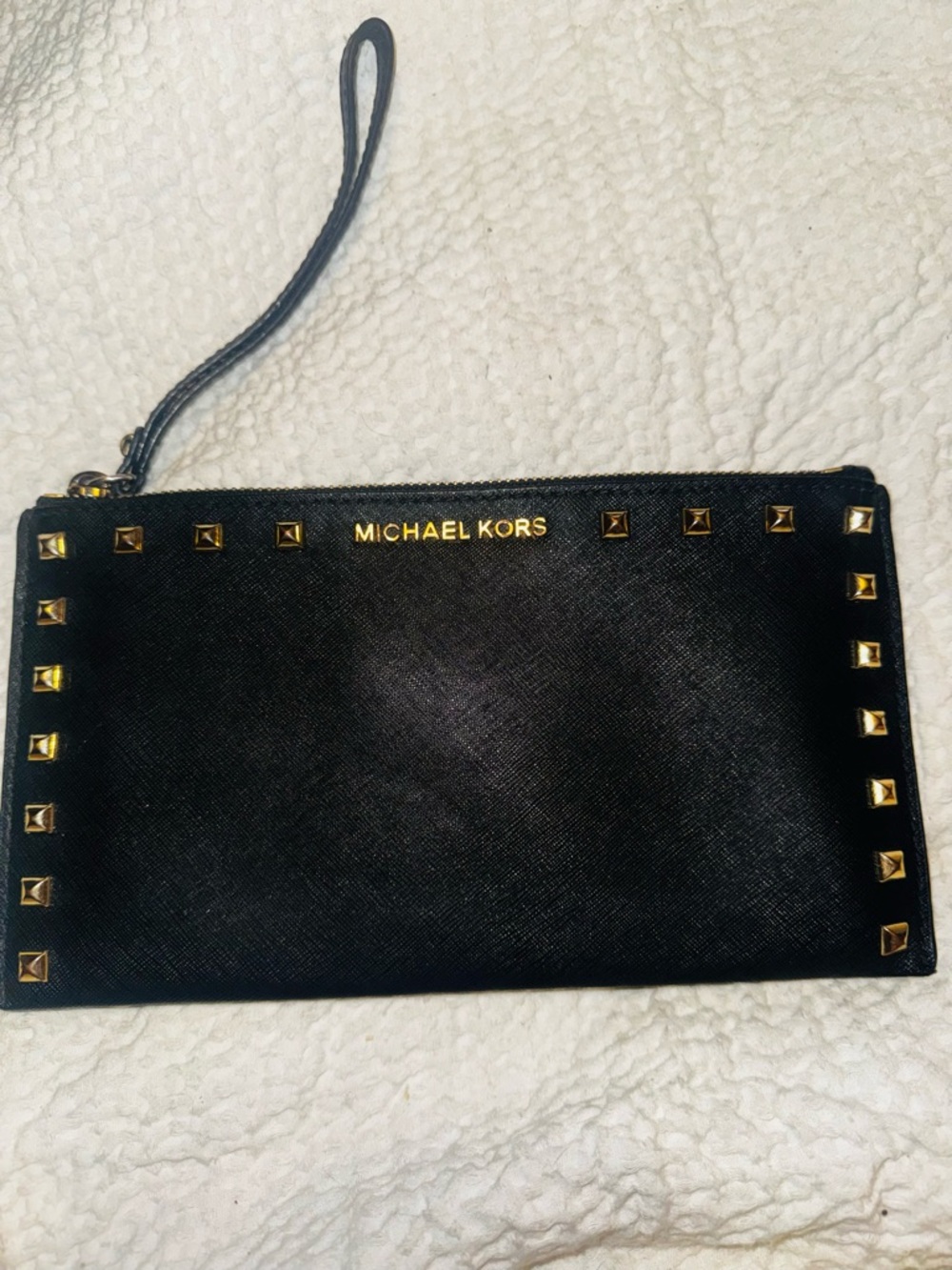 Michael Kors Black Wristlet with Gold Stud Accents